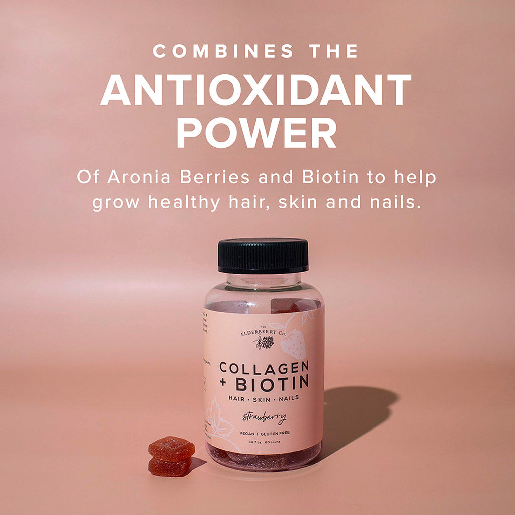 Collagen and Biotin Gummies Antioxidant Aronia berries and Biotin for Healthy Hair, Skin, and Nails