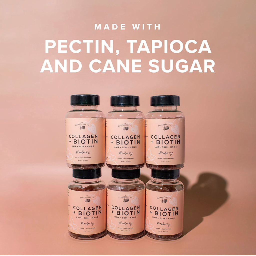 Collagen and Biotin Gummies Made with Pectin, Tapioca, and Cane Sugar